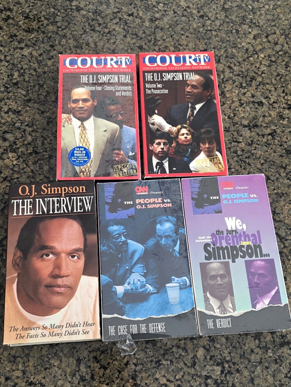 Lot of 5 New and used O.J Simpson VHS Tapes Murder trial court TV vintage rare